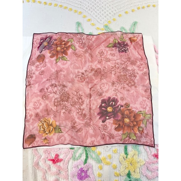 Echo Accessories - Echo Silk Square Scarf Pink Floral Chiffon Mauve Burgundy Sheer Neckerchief 21in